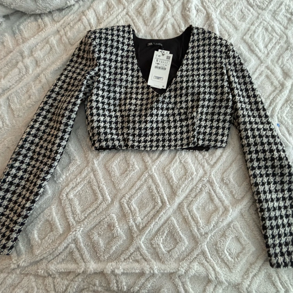 Zara Black and White Houndstooth Blazer
